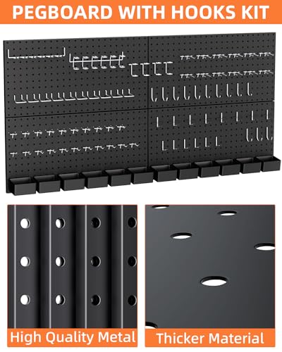 INCLY 158PCS Black Metal Pegboard Wall Organizer 48x24 Inch - color: Black, size: 48x24 Inch