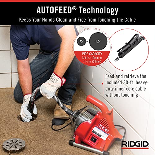 RIDGID 55808 PowerClear 120-Volt Drain Cleaning Machine Kit for Tubs, Showers, and Sinks, Drain Cleaner Machine Kit with AUTOFEED, Inner Core Cable, and Guide Hose