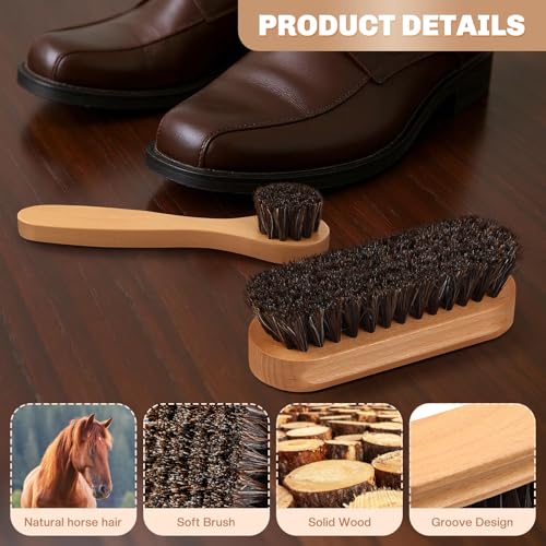 2 Pcs Horsehair Shine Shoes Brush Kit Polish Dauber Applicators Cleaning Leather Shoes Boots Care Brushes Suede Cleaner Brush(Wooden Style F) - style: Wooden Style F