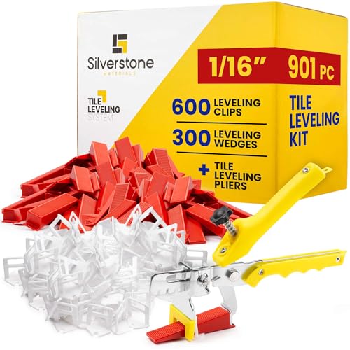 901 Pcs Tile Leveling System with 1/16" (1.5mm) Tile Spacers, Tile Wedges and Tile Leveling Clips - Saves Time for Perfect and Precise DIY Installation of Ceramic Tiles - With Leveler Tool (Pliers) - color: 1/16" (1.5mm) Clip Thickness, size: 901 Piece Ki