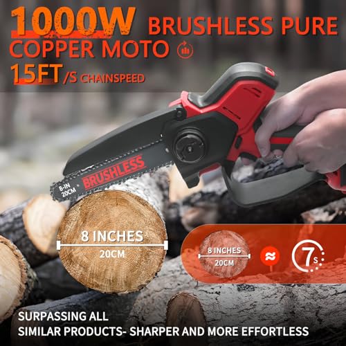 Mini Chainsaw Compatible With Milwaukee Chainsaw M18 Battery,8 Inch & 6 Inch Cordless Pruning Chainsaws,1000W Brushless Powered Mini Chain Saw for Tree Trimming (Not battery)