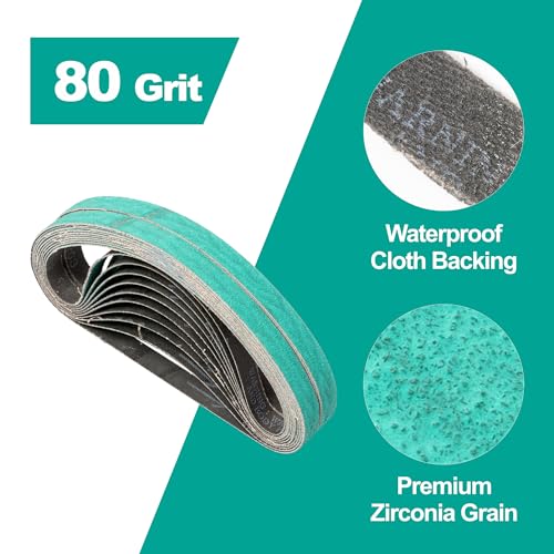 20 Pcs 1/2" x 18" Premium Zirconia Sanding Belts for Belt Sander, 80 Grit - size: 20 pcs - 80 Grit