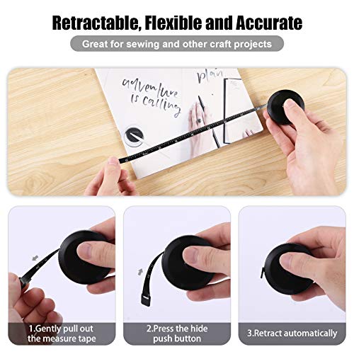 Tape Measure Body Measuring Tape, Retractable 60 Inch Soft Mini Measuring Tape, Small Sewing Fabric Tape Ruler for Cloth Waist Medical Nursing Craft(3 Pack/Black) - color: Black Black Belt