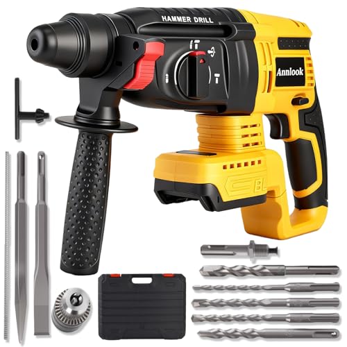 SDS-Plus Cordless Rotary Hammer Drill Compatible with DeWalt 20V MAX Battery (Tool Only), Hammer Drill for Concrete with 4 Functions, Rotomartillo Brushless Motor Includes 5 Drill Bits, 2 Chisels