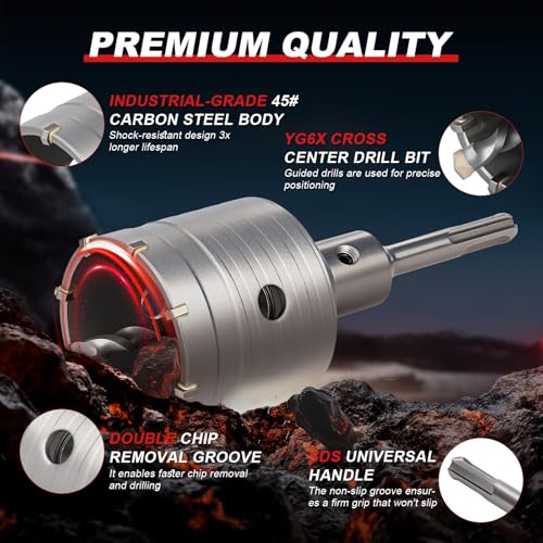 Professional 2-9/16" (65mm) Concrete Hole Saw 110mm SDS Plus & Dust Bag - size: 2-9/16" (65mm)