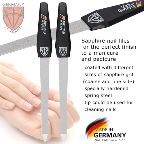 3 Swords Germany - Sapphire Metal Nail File Set 2 Pieces with 1 PIECE 3-Way Nail Buffer – Nail Care Made in SOLINGEN/Germany - color: 2 Nail Files / 1 Buffer