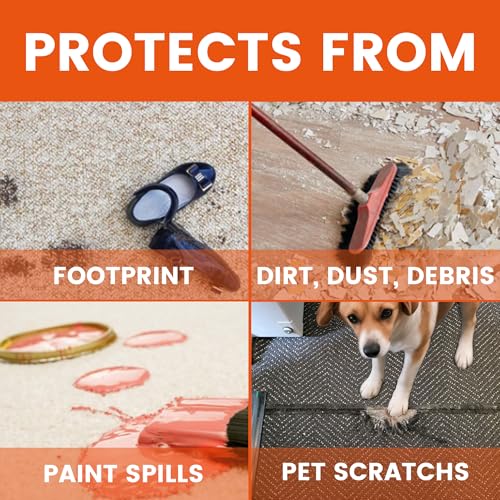 TAPEBEAR Carpet Protection Film 24" x 200' Carpet Cover 400 Sq.Ft | Self Adhesive Plastic Carpet Protector, Clean Removal, Clear Surface Protective Film for Painting, Moving, Open Houses
