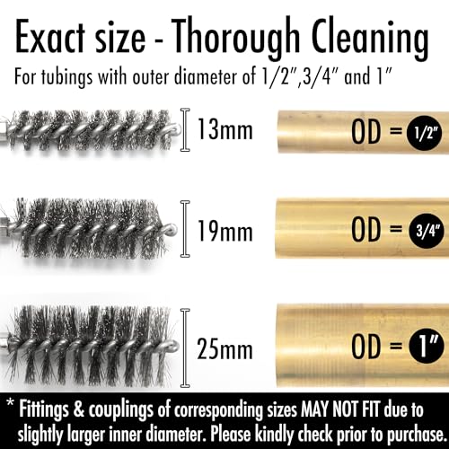 6pcs Copper Tube Pipe Cleaner, 1/2” 3/4” 1” Pipe Cleaning Brush Set, Stainless Steel Wire Bore Brushes for Power Drill, 1/4 Inch Hex Shank - style: 6pcs Standard