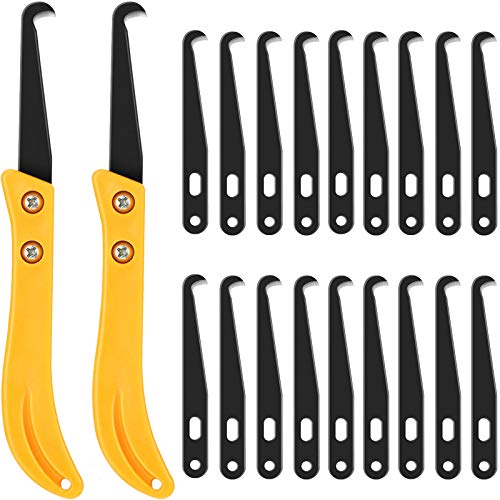 20 Pcs Hook Knife with 2 Pcs Handle Grout Removal Tool