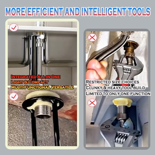 Multifunctional Sink Wrench with Black Nitrile Gloves Set, Carbon Steel Basin Wrench, Sink Wrench Tool for Under Sink Tight Spaces, Faucet Installation & Plumbing Repair Tool Kit