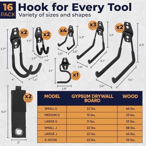 Moneek's Hardware 16 Pack Garage Storage Hook Anti-Slip Coating Heavy Duty Wall Mount Hooks for Hanging Bikes, Ladder, Garden Power Tools - color: Black
