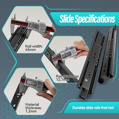 16 inch Locking Full Extension Ball Bearing Black Drawer Slides - color: Black, size: 16 Inch-With Lock