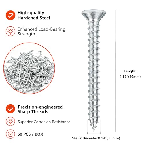 60pcs 1-1/2 inch Galvanized Wood Screws,Wood Screws for Drywall,Phillips Drive Self Tapping Dry Wall Screws - size: 1-1/2in(60pcs)