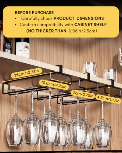 LINFIDITE Wine Glass Holder 2PCS Stemware Rack Hanger Under Cabinet Wine Glass Rack Kitchen Hanging Storage Rack Organizer,Black (For Partition Thickness under 0.98") - color: Black, size: Shelf Thickness Under 0.98in
