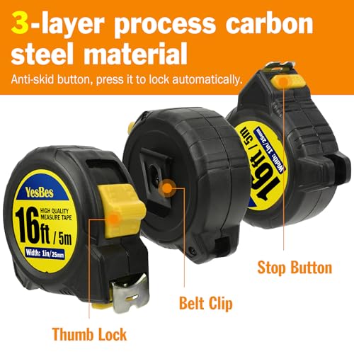 Tape Measure 16 ft, 8 Pack Bulk Easy Read Measurement Tape, Self-Locking Measuring Tape Retractable 16 FT by 1 in - color: 8 Pack