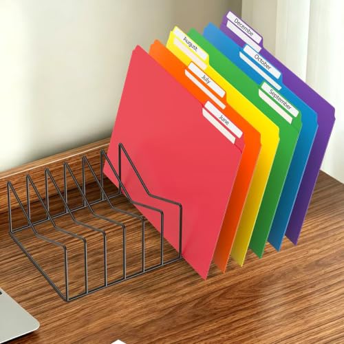 TOPCJ 4 Sets 12-Slot Metal File Organizer,Desk Sorter for Clipboards,Manila Folders,Magazines & Kitchen Tools,Rustproof Steel Storage Rack for Office,Home & Classroom,Black