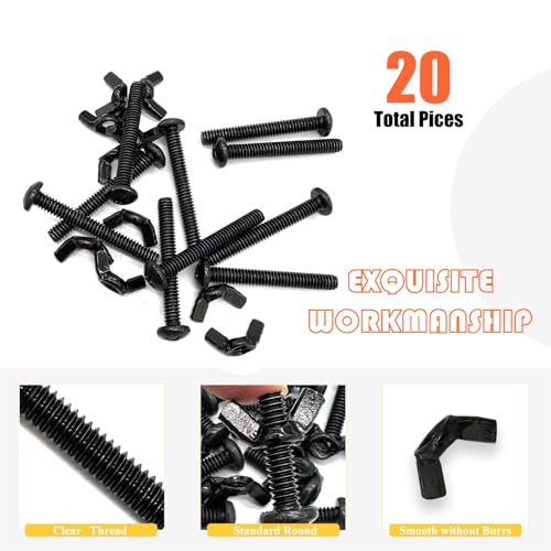 20 Pack Black 1/4"-20 x2 Screw Bolts and Wing Nut Kit 10pcs Machine Screws with Round Head Phillips 10pcs Butterfly Hand Twist Tighten Nut Zinc Plated Hardware Fitting Fastenings Assortment Kit - size: Black 20 Pack 1/4"-20 x2"