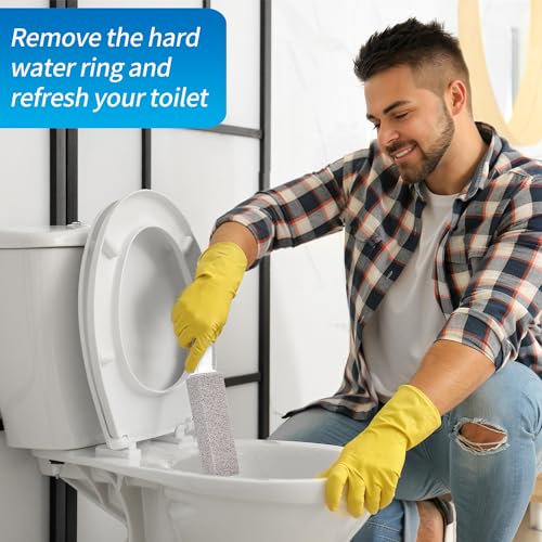 4TH Pumice Stone for Toilet Bowl Cleaning,Pumice Stick with Handle,Cleans Away Limescale Stain,Hard Water Rings, Calcium Buildup,Iron and Rust. Remover for Tile/Bath/Kitchen/Household - 2 Piece - color: Gray