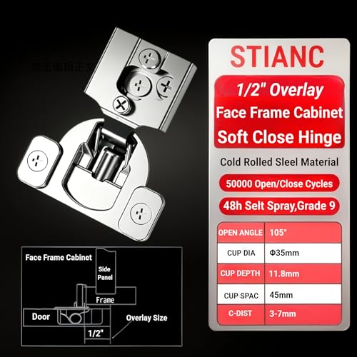 30 Pcs 1/2" Overlay Soft Close Cabinet Hinges 105° 3D Adjustable - size: 1/2”