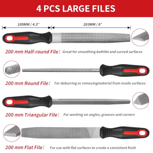19 PCS Metal File Set, T12 Metal Files for Steel,Flat/Round/Triangle/Half-Round Hand Set with Needle File & Steel Brush for Metals, Metalworking & Woodworking