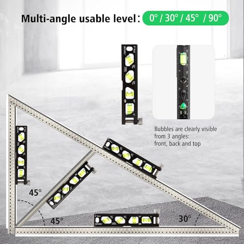 BETHEL 6 Inch Magnetic Torpedo Level with 4 Bubble Vials, V-Groove & Magnetic Rails, Black Aluminum Alloy Construction - color: Black 6in