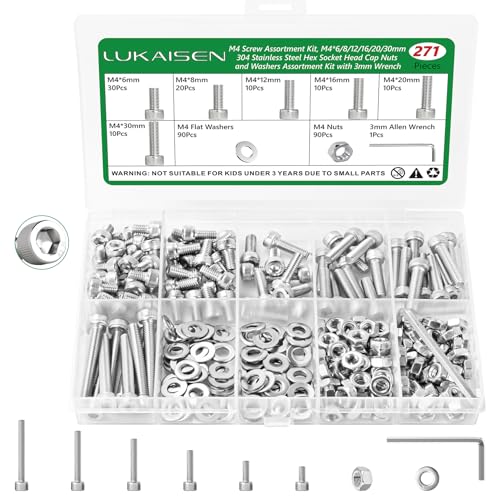 271 Pcs M4 Hex Socket Cap Screws Nuts Washers Wrench Kit, 304 SS - size: SS M4 271pcs 3