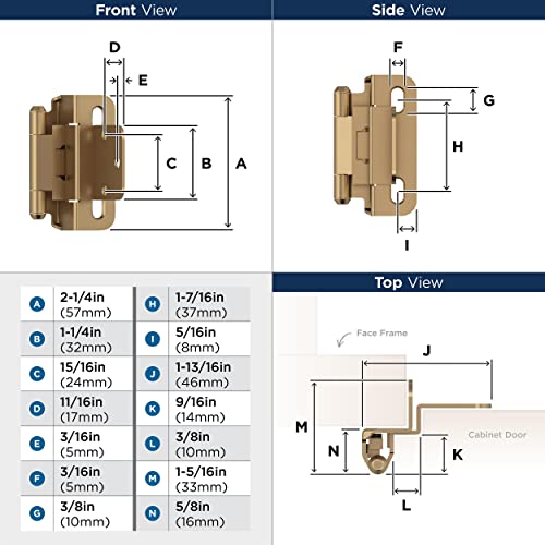 Amerock 1 Pair 3/8" Inset Champagne Bronze Self-Closing Wrap Hinge - color: Champagne Bronze, size: 3/8 Inch (10 mm) Inset