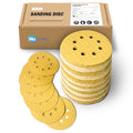 130Pcs 5 Inch 8-Hole Hook&Loop Sanding Discs, 220 Grit Diamond Yellow Sand, Dust-Free/Wear-Resistant, Latex Paper Base (No Fray), 135G Backing for Wood/Metal/Auto, DIY & Pros - style: 5inch-8Hole