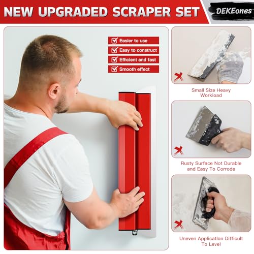 DEKEones Drywall Skimming Blade Set with Portable Case, Stainless Steel 6", 10",16", 24"&32" Skimming Blades with 28"-62" Extension Handle, Drywall Finishing Tools for Plasterboard and Wallboard