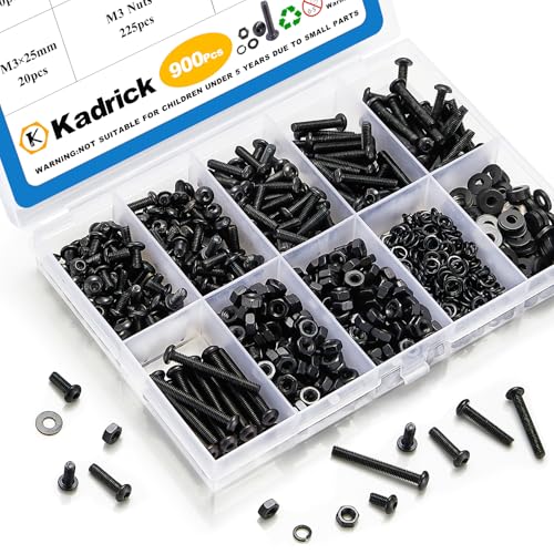 KADRICK 900Pcs M3 Screw Kit,Hex Socket Button Head M3 Bolts Length 6mm-25mm - size: M3 900Pcs 6-25mm