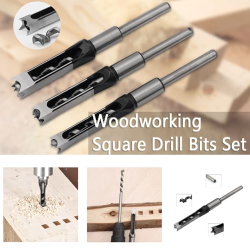 3pcs Woodworking Square Hole Drill Bits Mortising Chisel Set | Countersink Bits, Hole Saw Power Tool Kits, 9/16, 5/8, 3/4-Inch