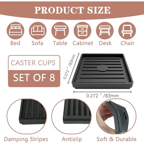 Bed Risers Heavy Duty, Set of 8, Stackable Square Furniture Risers, Black - size: 8pcs 3" Square