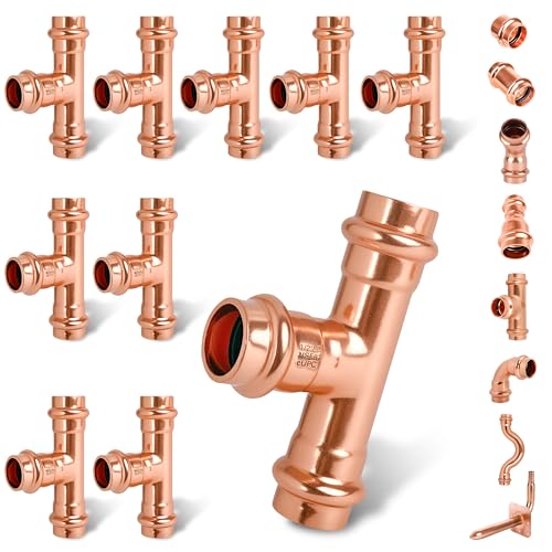 1/2 Inch Copper Press Tee – PxPxP 3-Way Pipe Fitting, 1/2'' Press Fittings Compatible, Lead-Free Copper Plumbing Fittings for Potable Water – 10 Pack - size: 1/2" copper press tee-10P