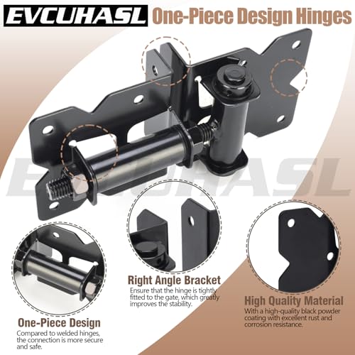 Self Closing Gate Hinges Heavy Duty for Vinyl/Wooden Fence Gates, 90 Degree Adjustable Gate Door Hinges Hardware Kit with Swing Adjuster Tool and Self-Tapping Screws, 2 Pack, Non-Weld Black Finish