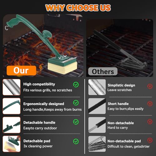 Grill Brush Bristle Free 22" Steam Cleaner, Safe for Cast Iron/Steel, BBQ Gifts for Men Dad - color: Green