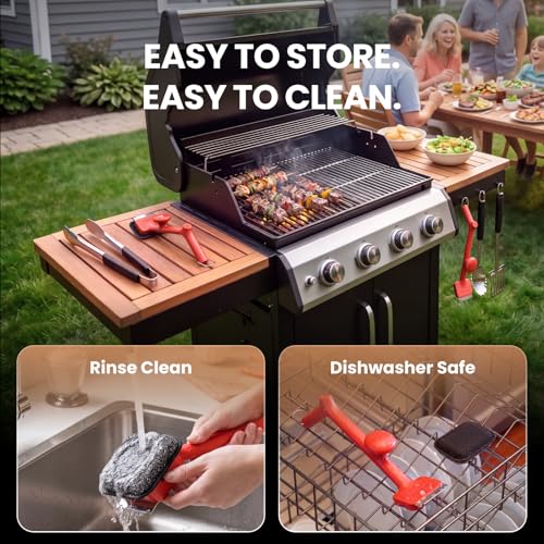 ThermoMaven BBQ Grill Brush Bristle Free - 17" Safe Steam Grill Cleaner Brush with Scraper and 5 Brush Heads for Porcelain/Gas/Charcoal Grill Outdoor Grill Barbecue Cleaner - size: Red 5pcs-Medium
