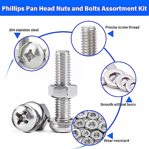 1110PCS Nuts and Bolts Assortment Kit, Stainless Steel Hardware Assortment Kit with Assorted Screws, Nuts, Bolts and Washers（#4-40#6-32#8-32#10-24）