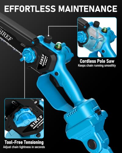 2-in-1 Electric Pole Saw 6inch Mini Chainsaw Cordless Brushless 2x4.0Ah Batteries Fast Charger Telescopic Power Pole Saw Tree Trimmer Limb Branch Cutter Pruner 16 Ft Max Reach Multi-Angle Blue - color: Blue-2 Batteries
