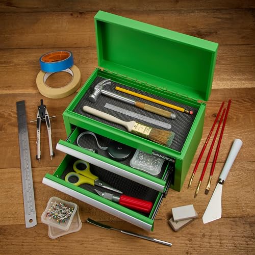 Mini Tool Box - Metal Tool Chest with 2 Drawers & PVC Drawer Liners - Green - color: Green