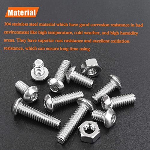 HELIFOUNER 65 Pieces 5 Sizes 304 Stainless Steel 1/4-20 x 3/8" 1/2" 5/8" 3/4" 1" UNC Thread Button Head Socket Cap Screws Bolts Kit - size: 1/4-20, style: Button Head