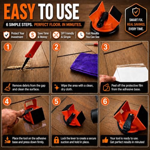 Premium Floor Gap Fixer Tool for Laminate & Vinyl Plank Flooring Heavy Duty Puller with Suction Cup 45° Iron Striking Surface Hardwood Gap Repair Filler Tool for LVP LVT Floating Floors.
