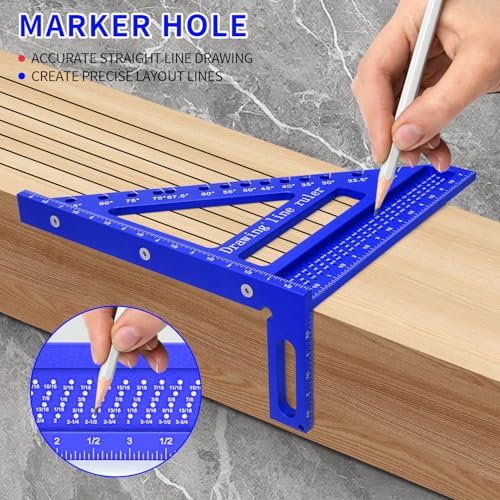 Large Carpenter Square 8.42" x7.67 Precision Woodworking Tools 15-90 Degree Versatile 3D Multi-Angle Square with Angle Pin for Woodworking,Engineering and Construction - color: Blue