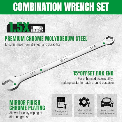 SK 6 Point Bolt Extractor Wrench Set, SAE 5/16''-3/4'', 8-Piece, Extra Long - size: SAE