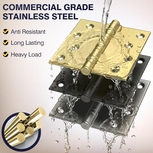 KOLET Ball Bearing Door Hinges, 4 x 4 Inches, Brushed Gold, 3 Pack - color: Gold, size: 3 Pack