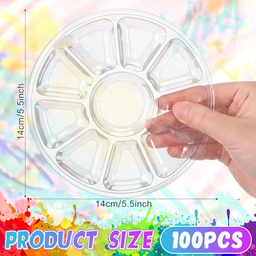 100 Pcs Large Clear Paint Tray Palette Disposable Watercolor Palette Acrylic Paint Pallet Color Mixing Tray for Painting Party Oil Watercolor Craft Supplies DIY (Round Petals) - style: Round Petals