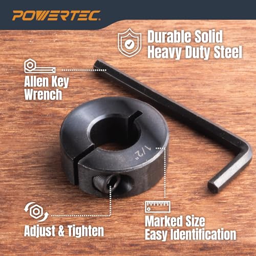 POWERTEC Drill Bit Stop Collar Set, 7 Piece Set Adjustable Drill Bit Depth Stopper with Allen Wrench, Bits Stop with Imperial System Size Markings - 1/8", 3/16", 1/4", 5/16", 3/8", 7/16", 1/2” (72294) - style: 7PC Imperial Drill Stop Set (1/8"-1/2")