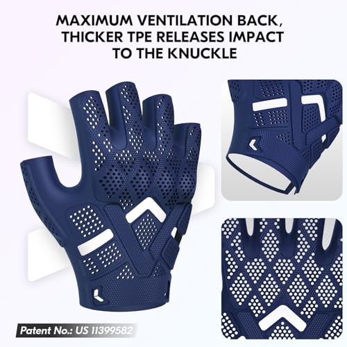Vgo... NGG X1 Seamless Utility Gloves, Half Finger Mechanic Synthetic Leather Gloves,Knuckle Impacted Work Gloves - color: Dark Blue-heavy Duty, size: Medium(1 Pair)