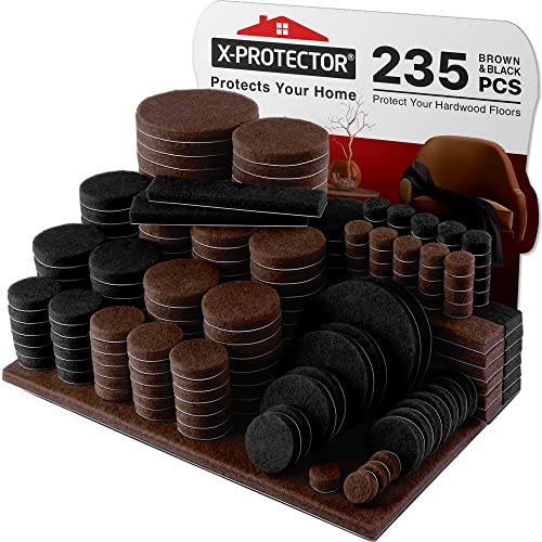 235 pcs Felt Furniture Pads Brown & Black X-Protector! for Hardwood Floors - size: 235 PCS Brown & Black, Round & Square