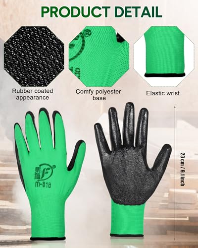 Nuogo 24 Pairs Gardening Gloves for Men Women Rubber Coated Landscaping Work Gloves Safety Work Construction - color: Green