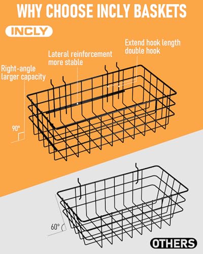 INCLY 4 Pack Pegboard Baskets Bins Set, Black Metal Pegboard Accessories - color: Black